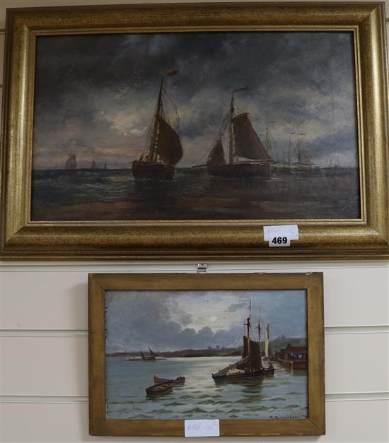 R. Richardson, two oils, shipping, largest 29 x 50cm